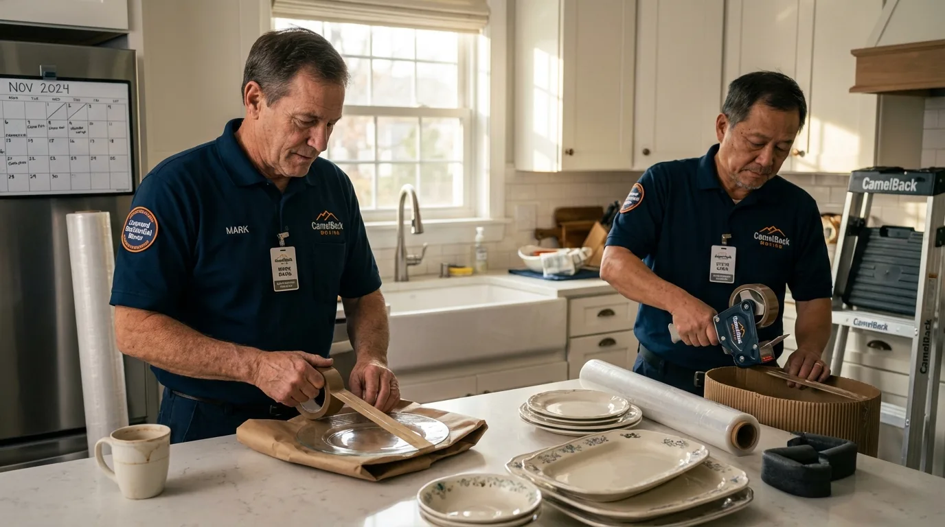Professional crew packing kitchen dishware in Newcastle, CA
